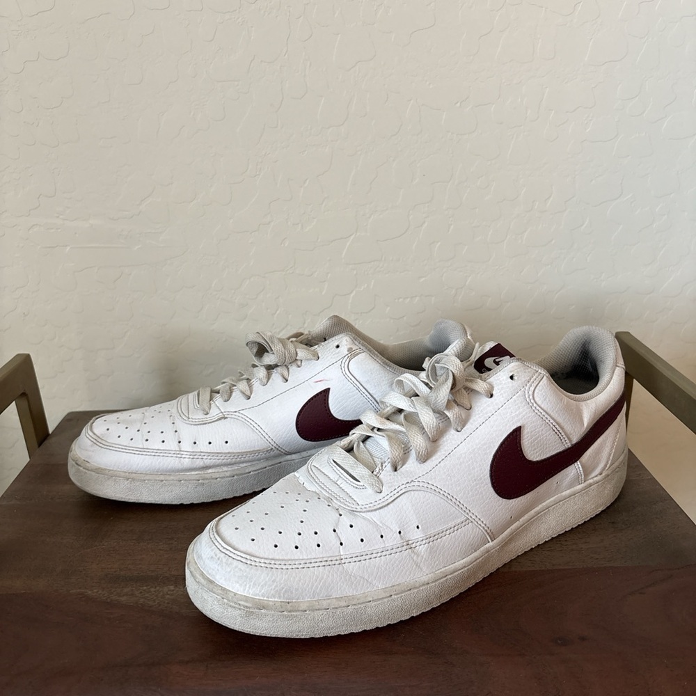 Nike Men's Size 13 Court Vision Low Next Nature Sail Dark Beetroot FB8942-133